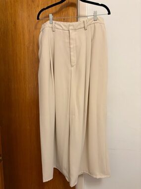 Maeve Cream Wide-Leg Pleated Dress Pants